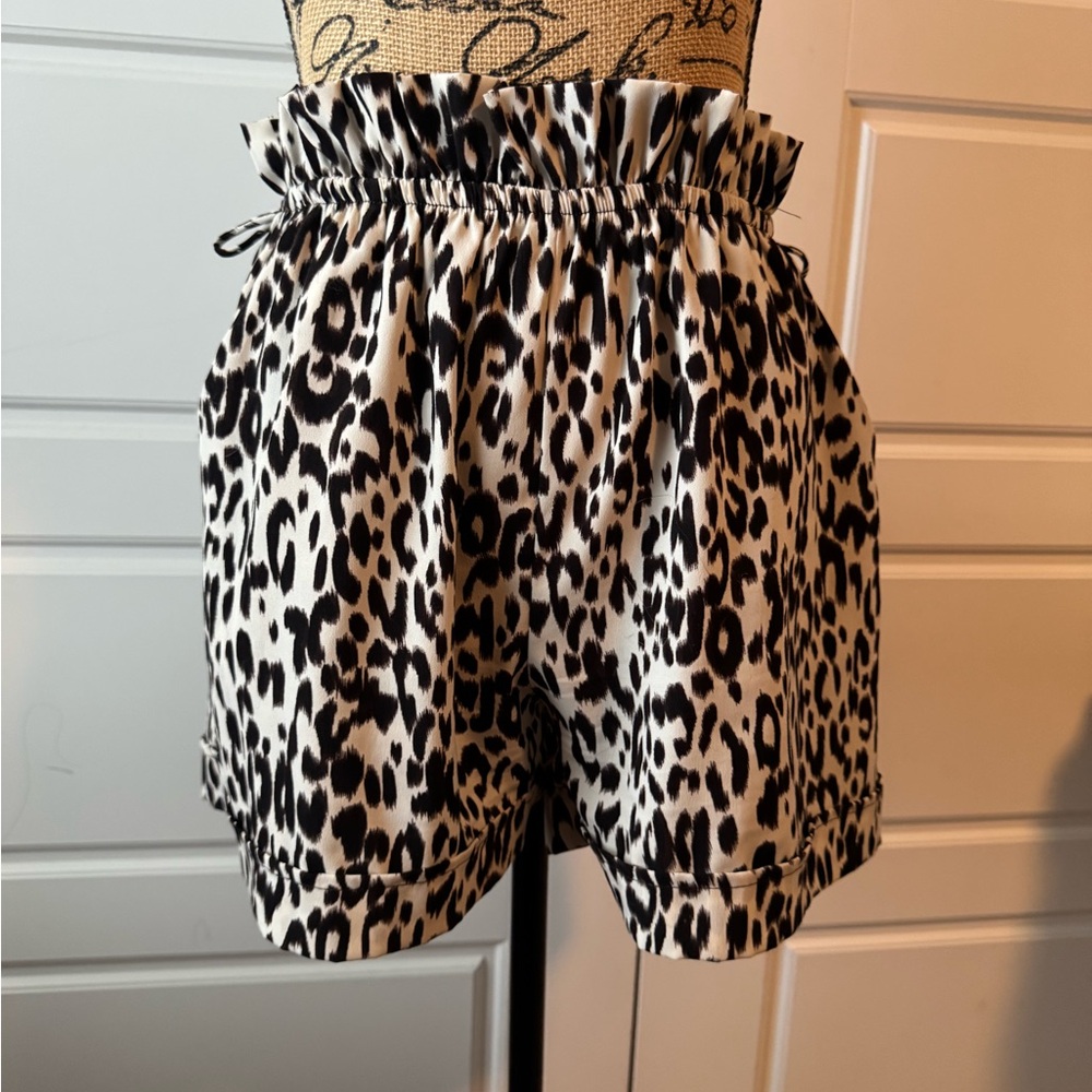 Tyche Black and White Leopard High Waist Shorts